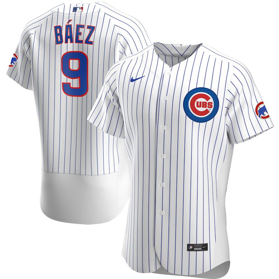 Mens Chicago Cubs #9 Javier Baez Nike White Home Authentic Player MLB Jerseys